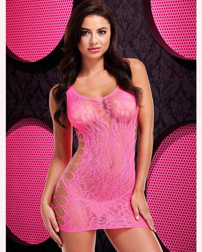 Leopard Lace Mini Dress - One Size - Pink