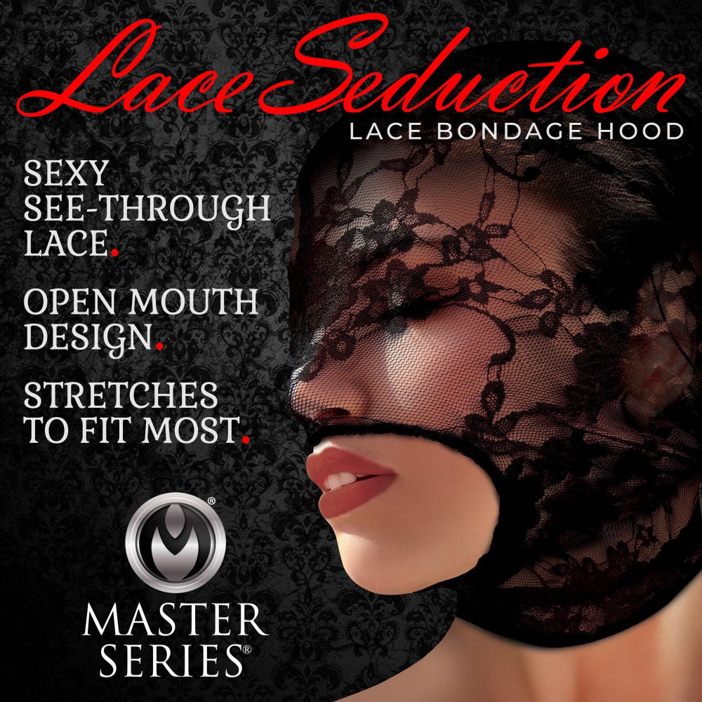 "Lace Seduction Lace Bondage Hood - Black MS-AH033"