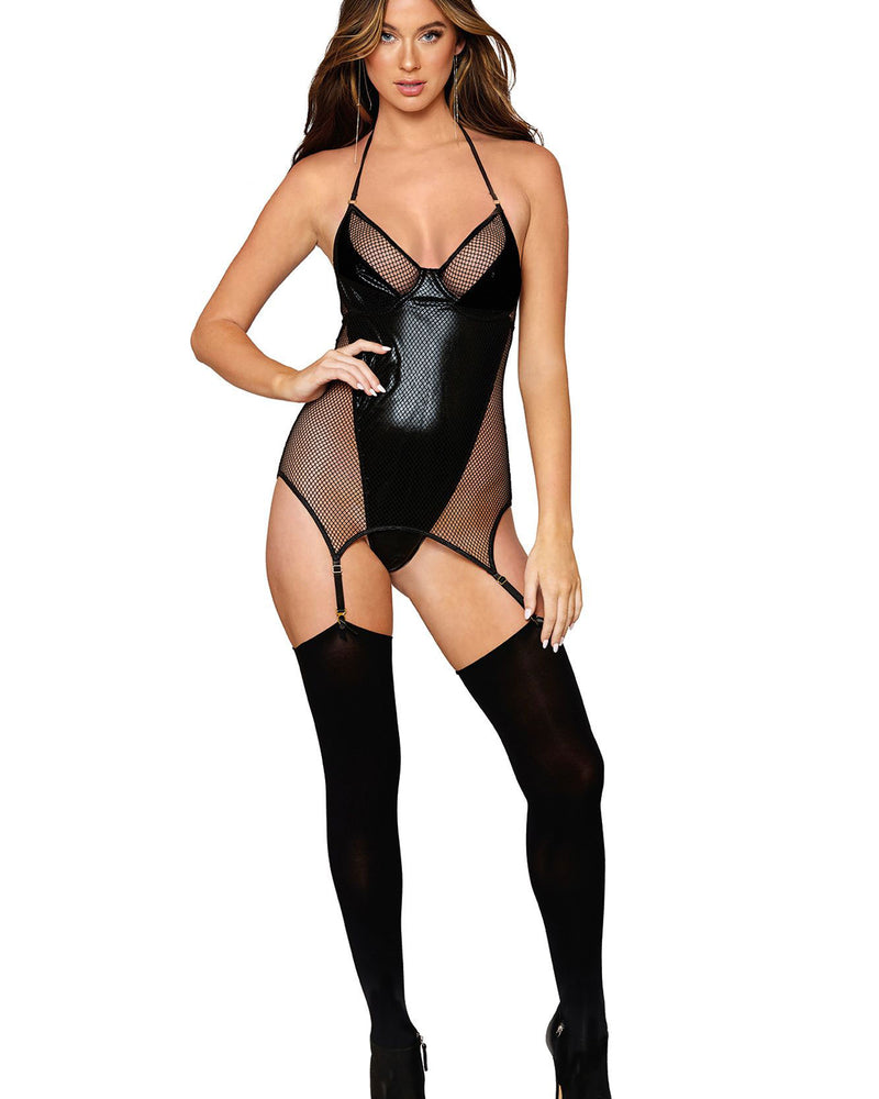 Garter Slip Teddy - One Size - Black