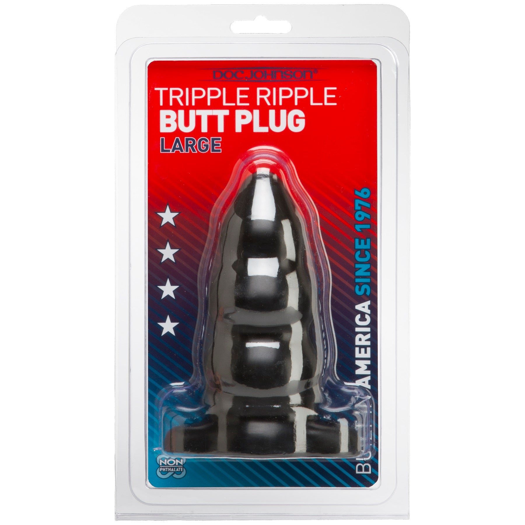 Triple Ripple Butt Plug - Large -Black