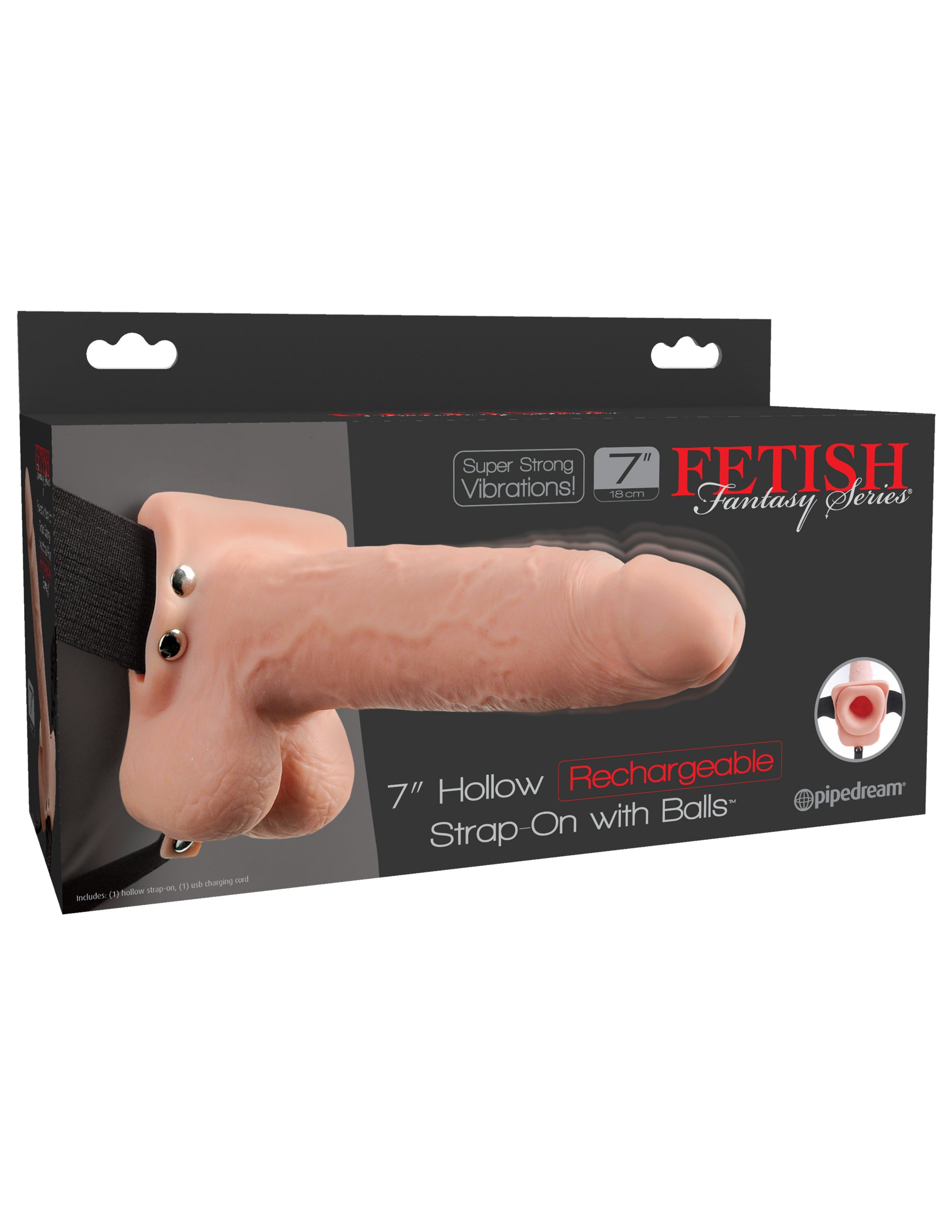 "Fetish Fantasy Series 7 Inch Hollow Rechargeable Strap-on With Balls - Flesh PD3391-21"