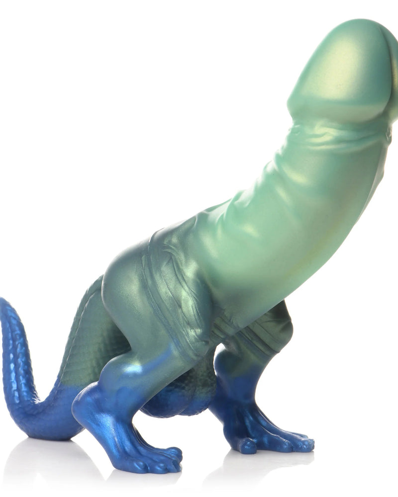 Jurassic Cock Dinosaur Silicone Dildo - Green/blue