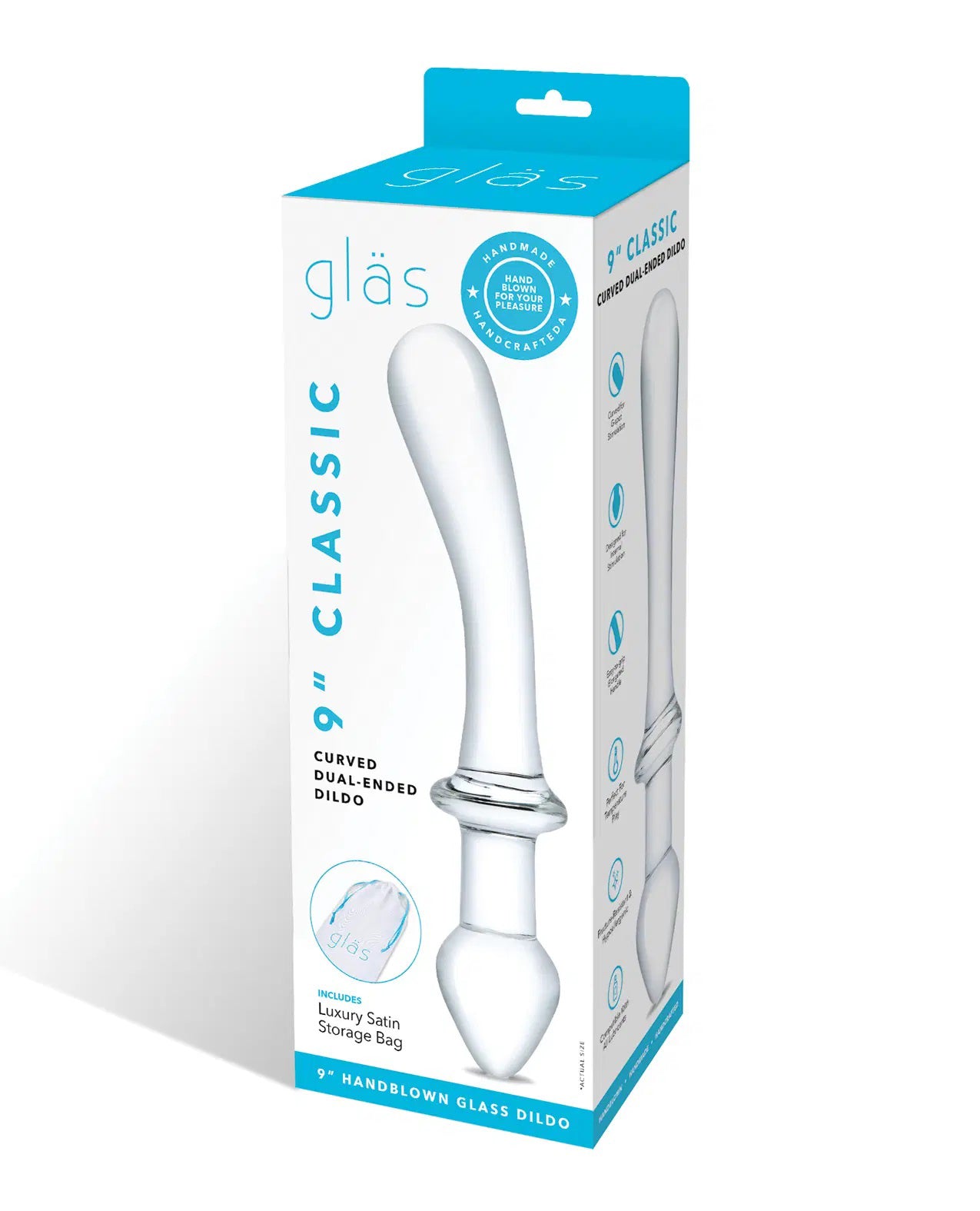 "9 Inch Classic Curved Dual-Ended Dildo - Clear GLAS-165"