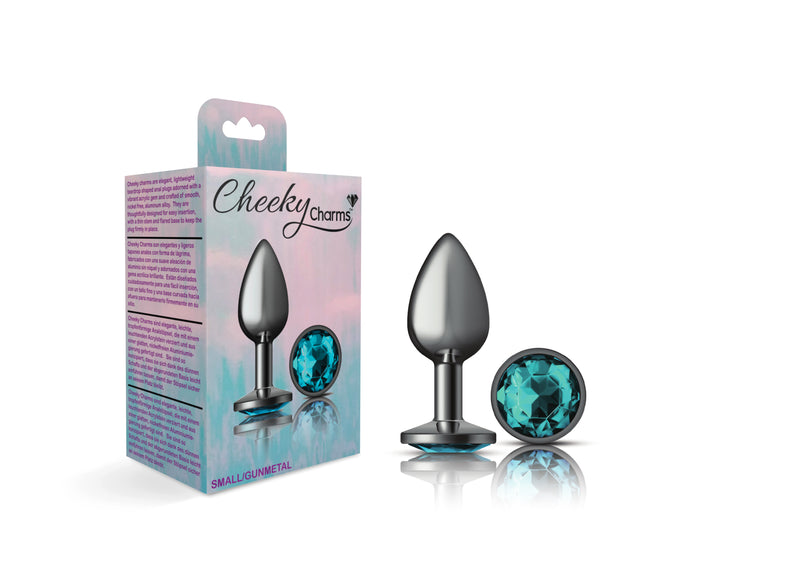 "Cheeky Charms-Gunmetal Metal Butt Plug- Round-Teal-Small VB-CC9120"