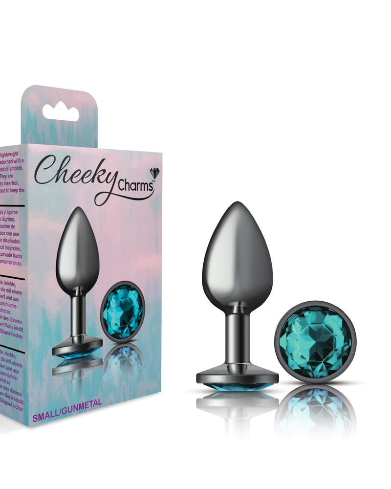 "Cheeky Charms-Gunmetal Metal Butt Plug- Round-Teal-Small VB-CC9120"