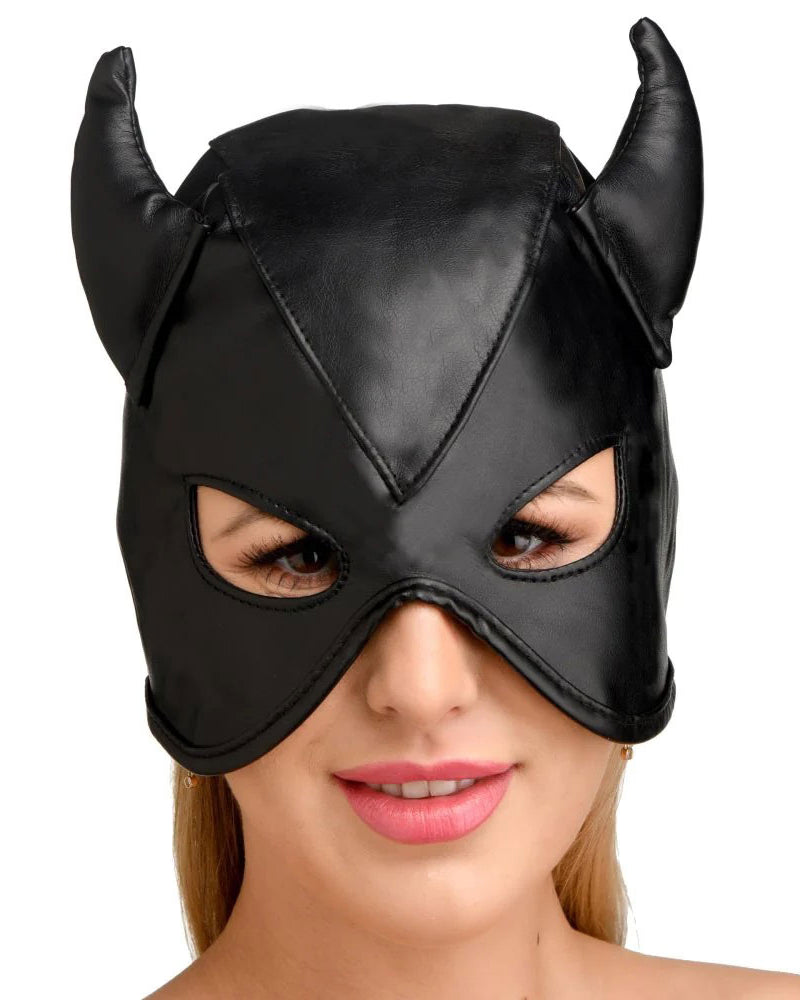"Dungeon Demon Bondage Hood With Horns - Black MS-AH058"