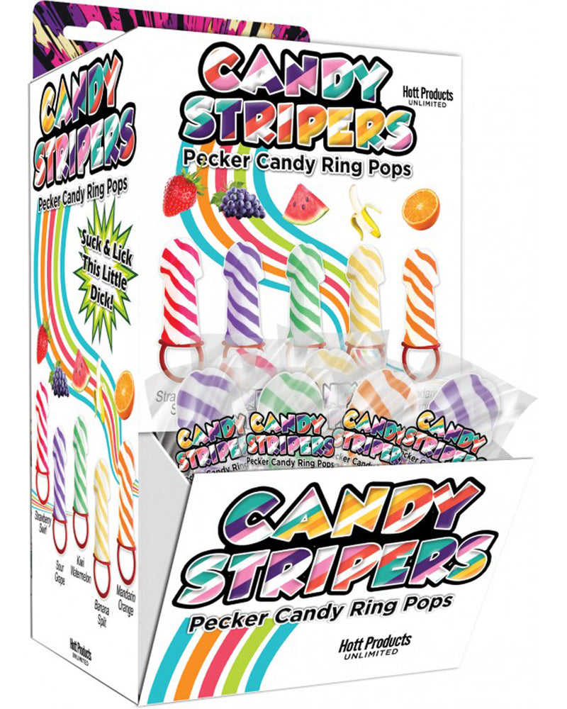 "Candy Stripers Pecker Candy Ring Pop 36pc Display - 5 Assorted Flavors HTP3599-D"