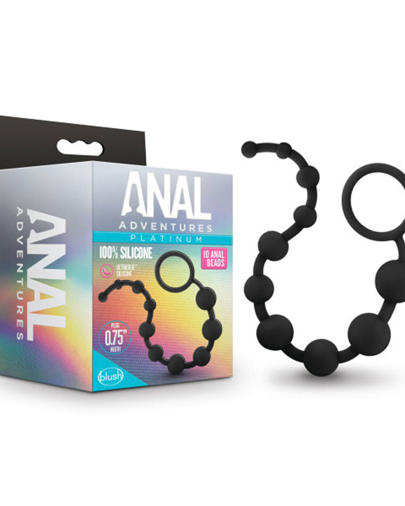 Anal Adventures - Platinum - Silicone 10 Anal Beads - Black
