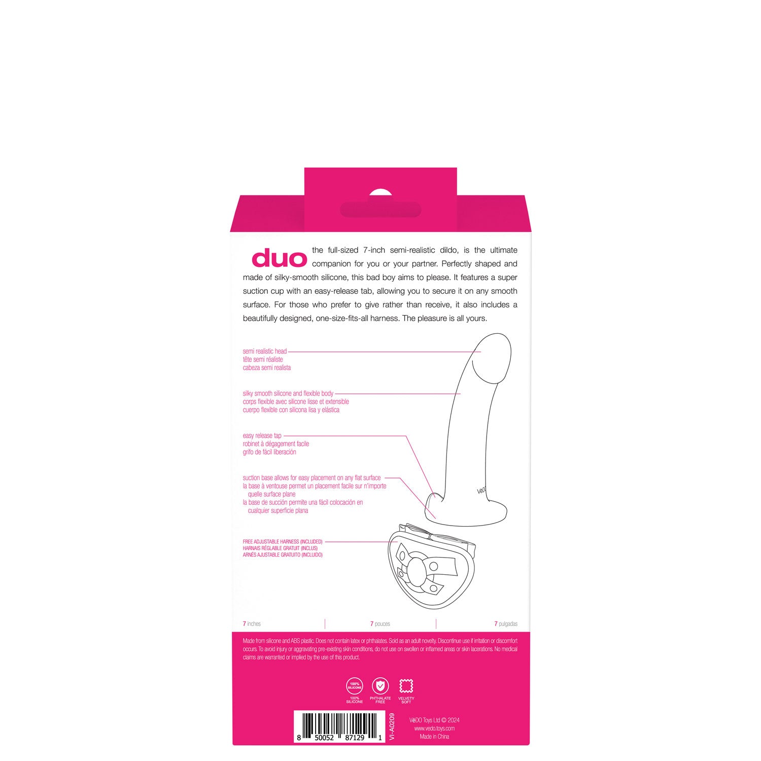 Duo Semi-Realistic Dildo With Harness - Pink/purple