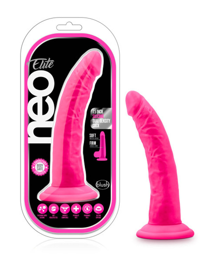 Neo Elite - 7.5 Inch Silicone Dual Density Cock - Neon Pink