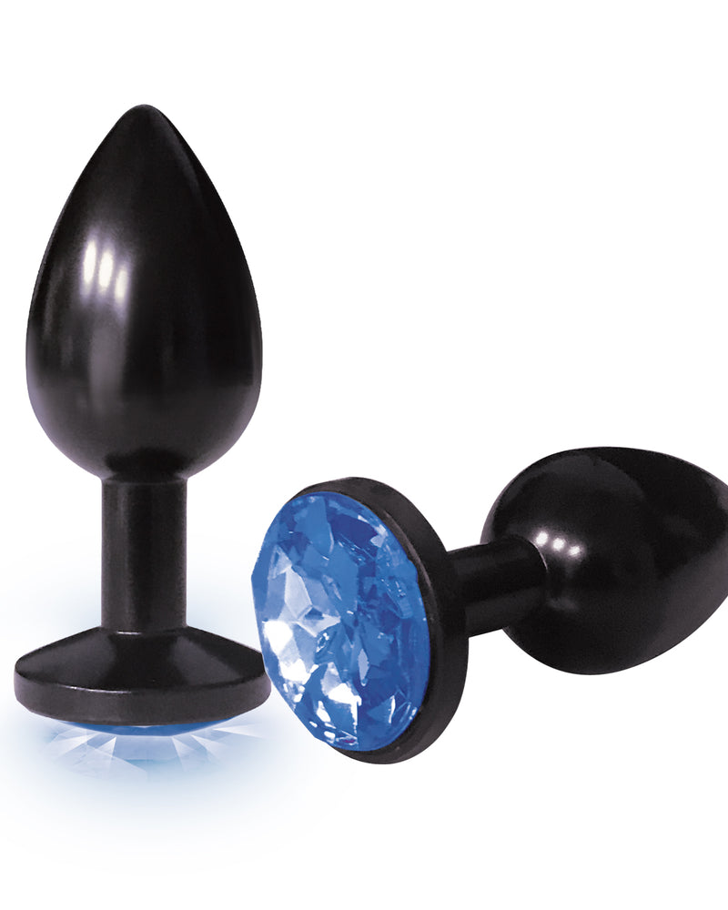 "The 9's the Silver Starter Anodized Bejeweled Stainless Steel Plug - Cobalt ICB2613-2"