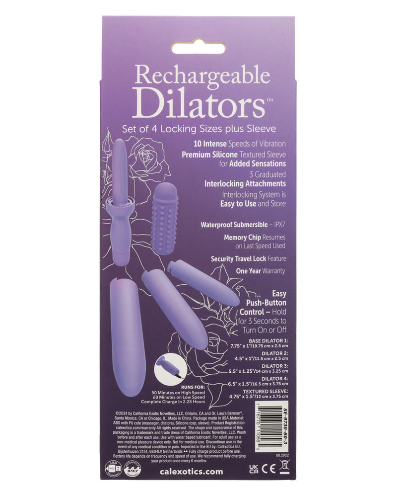 Dr. Laura Berman Rechargeable Dilators Set of 4 Locking Sizes Plus Sleeve - Purple