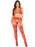 "Red 3pc Lace Bra Top, G-String, and Stockings - Os LA-89333REDOS"