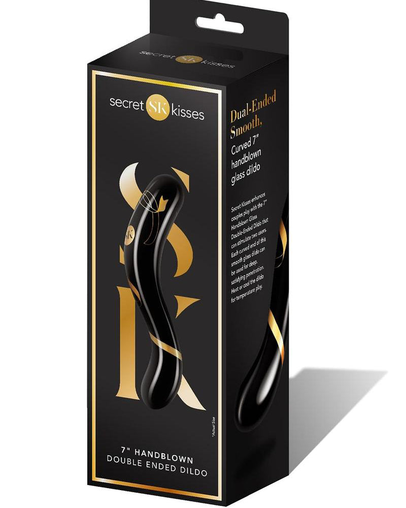 Secret Kisses - 7 Inch Handblown Double Ended Dildo - Black