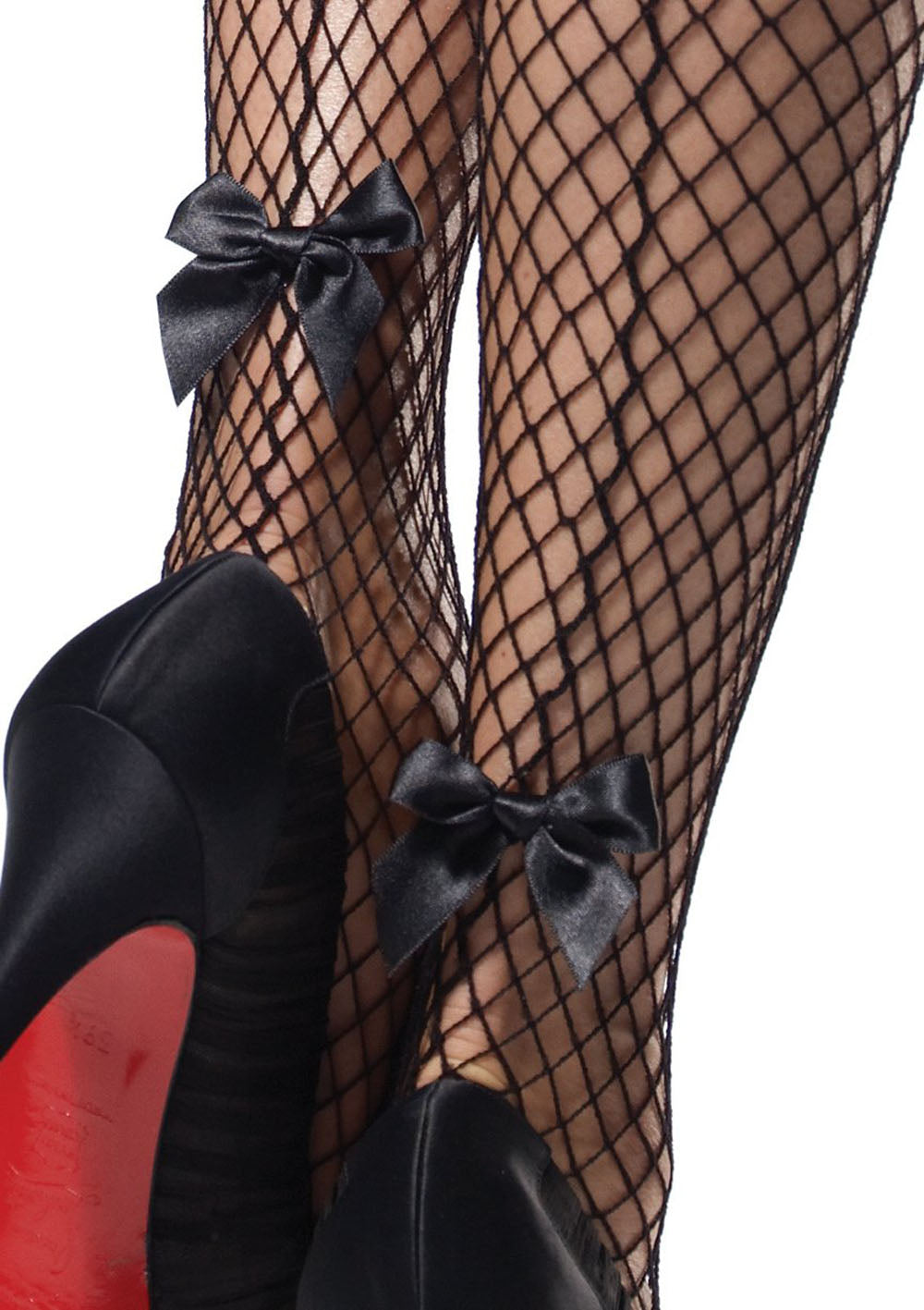 "Stay Up Industrial Net Backseam Thigh Highs With Lace Top and Satin Bow Accent - One Size - Black LA-9315"