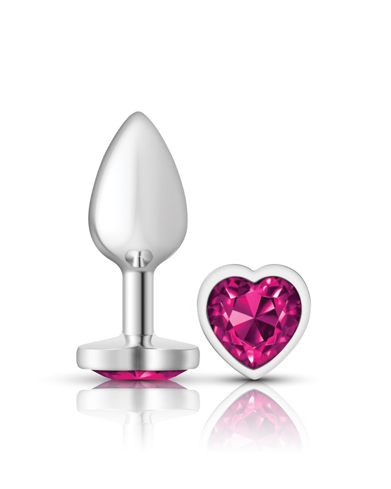 "Cheeky Charms-Silver Metal Butt Plug- Heart-Bright Pink-Small VB-CC9129"