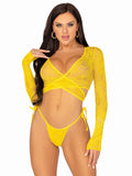 2 Pc Daisy Lace Wrap-Around Crop Top and Side Tie Panty - One Size - Yellow