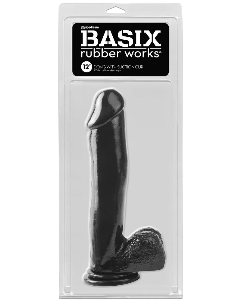 Basix Rubber Works 12 Inch Dong With Suction Cup - Black
