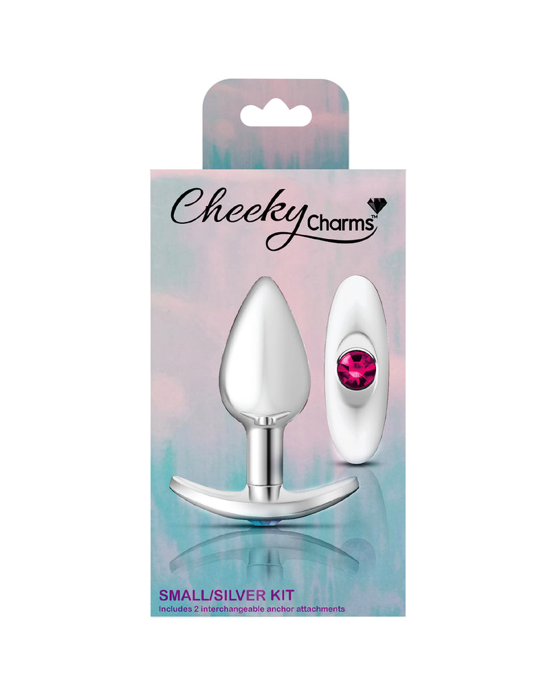 Cheeky Charms-Silver Metal Butt Plug Kit -Clear/bright Pink