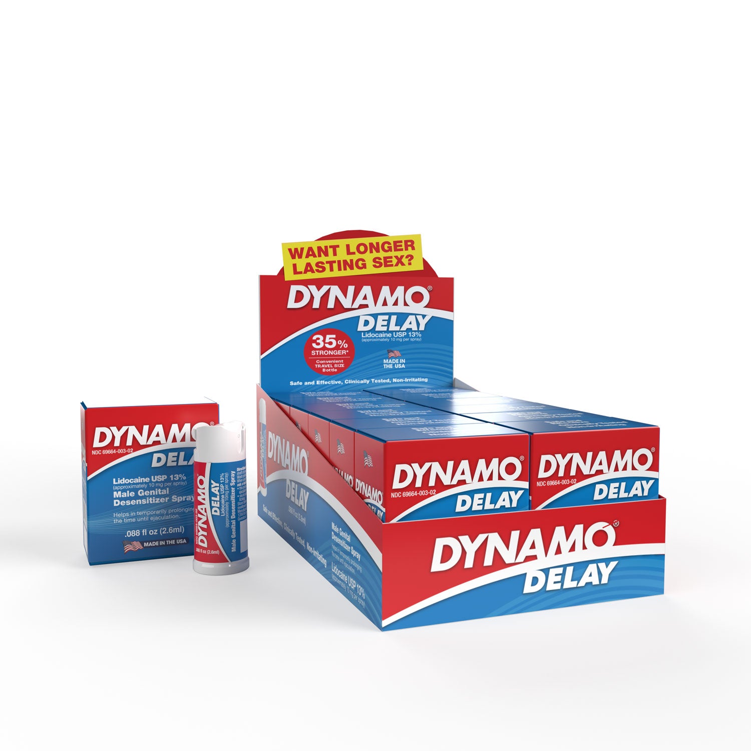 "Dynamo Delay to Go in Pop Box .088 Fl Oz - 12 Ct Box - Display SO-DDRS12"