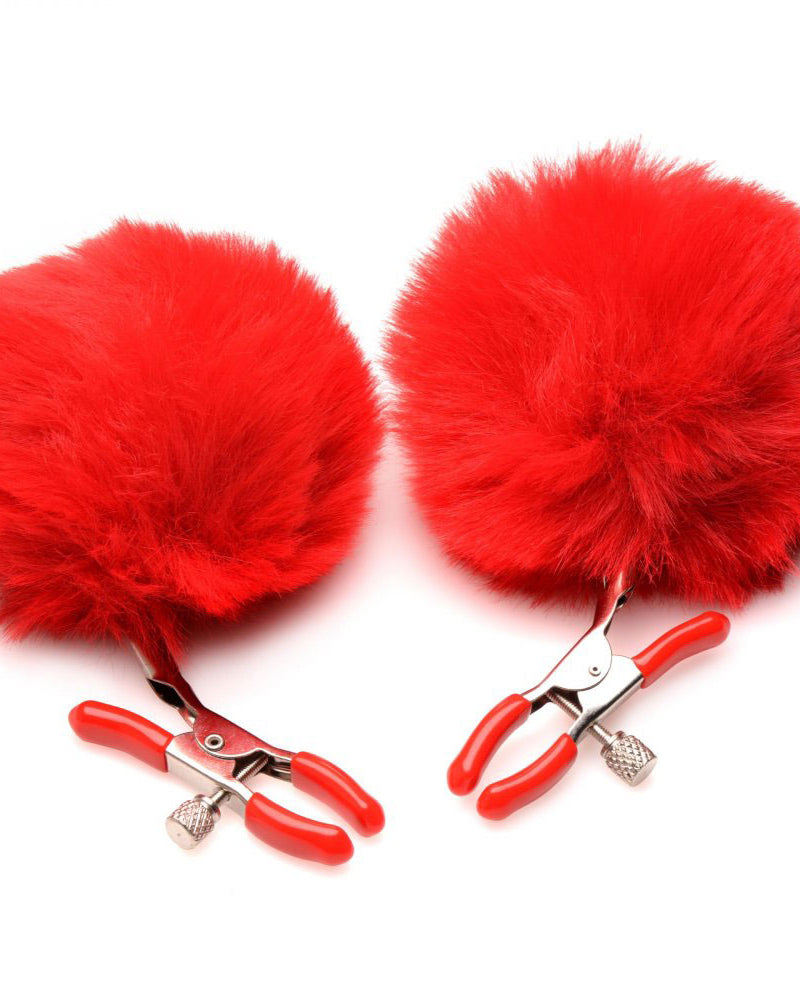 Pom Pom Nipple Clamps - Red