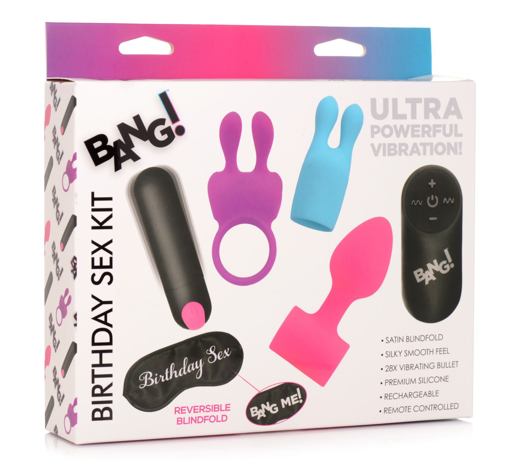 "Birthday Sex Kit - C-Ring, Plug, C-Stim, Bullet and Blindfold BNG-AG706"