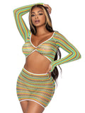 2 Pc Zig Zag Net Crop Top and Mini Dress - One Size - Green