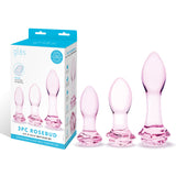 "3 Pc Rosebud Butt Plug Set - Pink GLAS-SET-07"