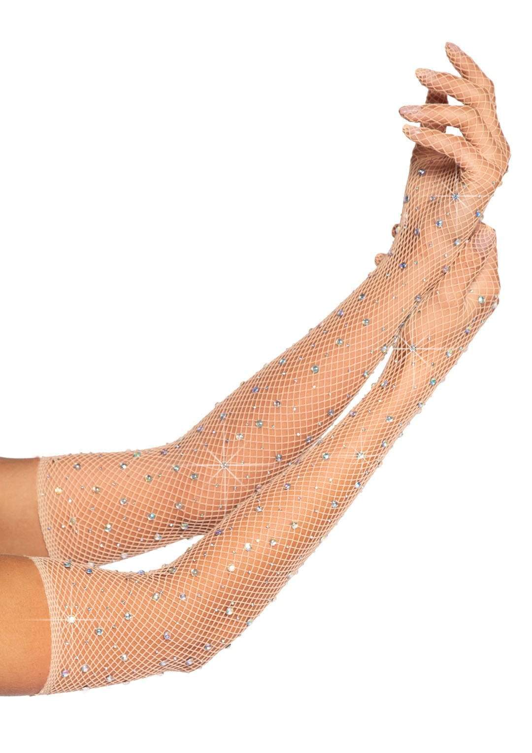 "Rhinestone Fishnet Long Gloves Nude LA-2038ND"