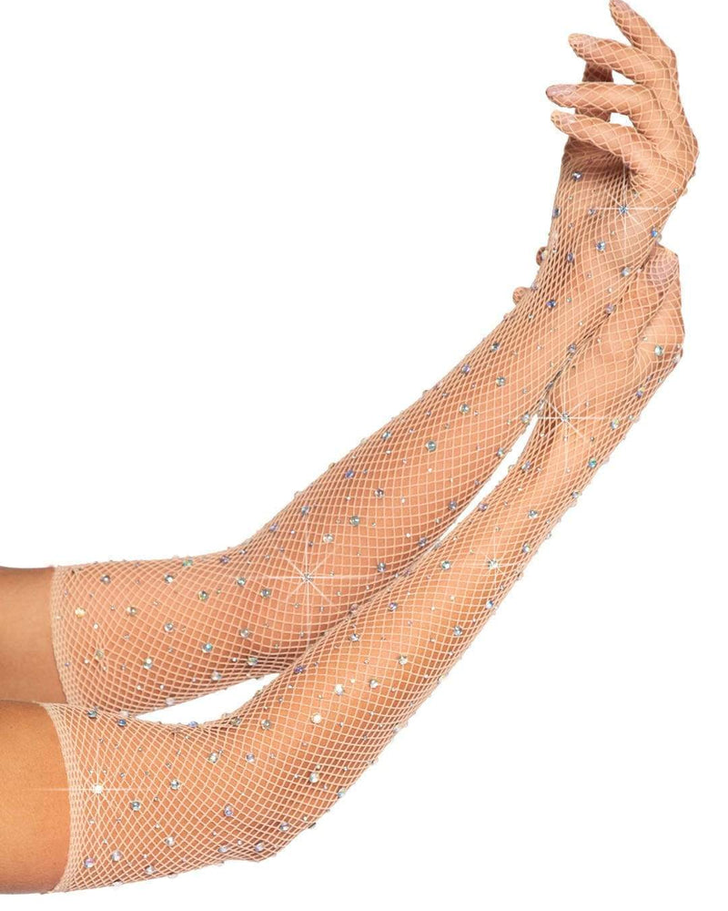 "Rhinestone Fishnet Long Gloves Nude LA-2038ND"