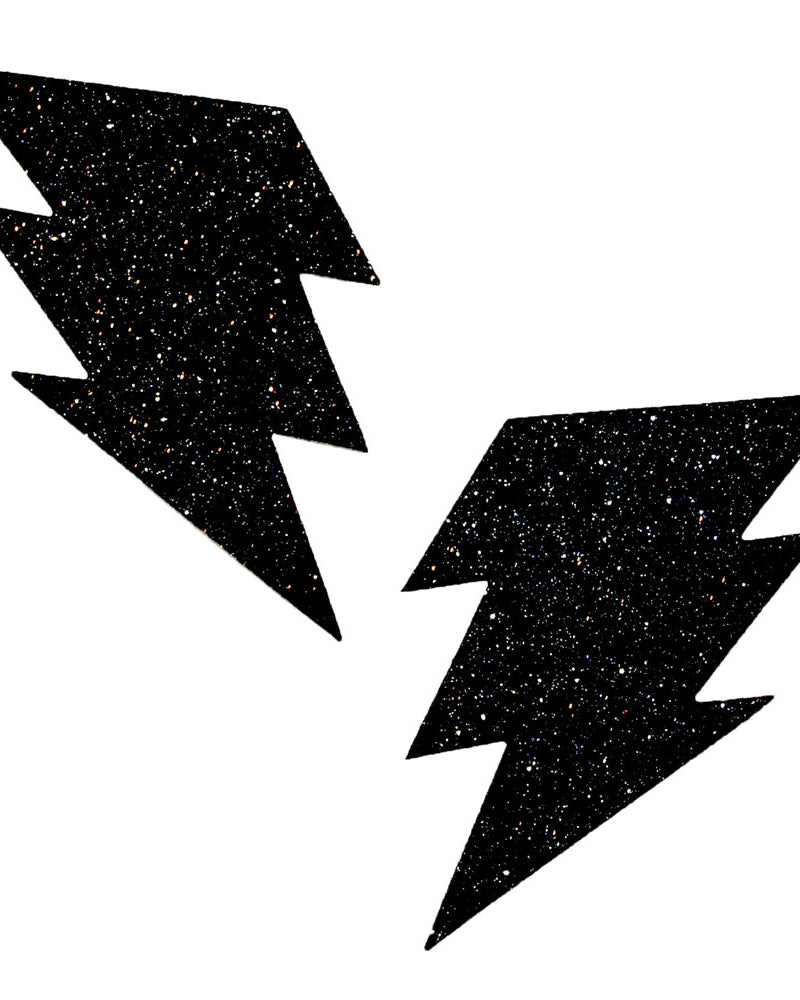 "Black Malice Glitter Lightning Bolt Nipztix Pasties NN-BM-BLT-NS"