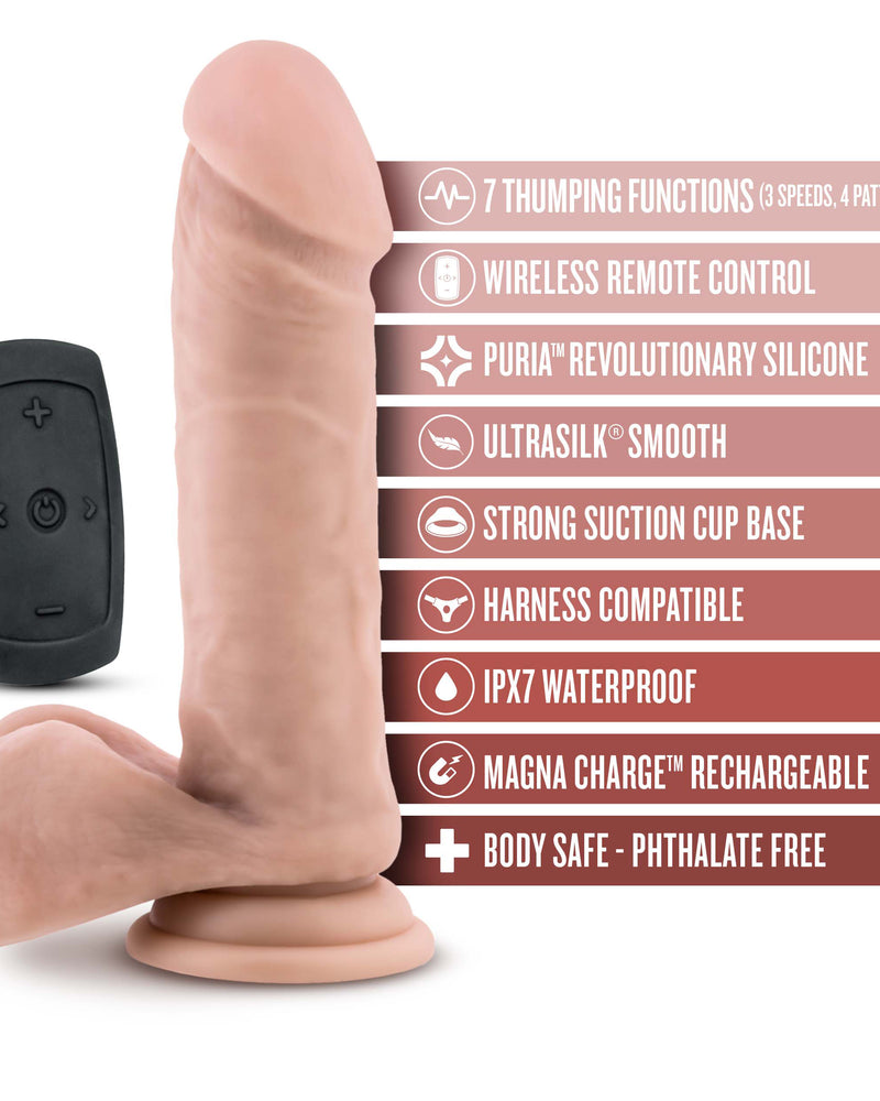 "Dr. Skin Silicone - Dr. Beckham - 7 Inch Thumping Dildo With Remote Control - Vanilla BL-66463"