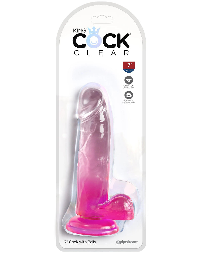 "King Cock Clear 7 Inch With Balls - Pink PD5754-11"