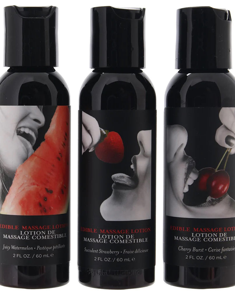 Massage a Trios Edible Massage Lotion Gift Set Box - Strawberry, Cherry, and Watermelon 2 Oz