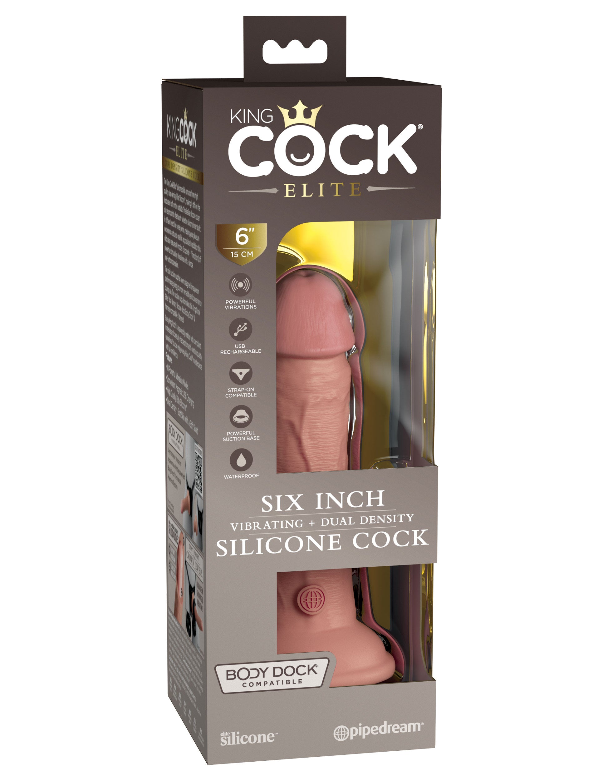 King Cock Elite 6 Inch Vibrating Silicone Dual Silicone Dual Density Cock - Light