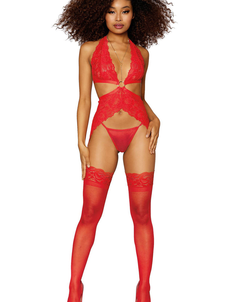 Garter Slip and G-String - One Size - Lipstick Red