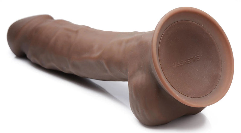 "Fleshstixxx 8 Vibrating Silicone Dildo With Balls Brown CN-19-0551-11"