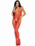 "Seamless Heart Net Suspender Bodystocking - One Size - Red LA-89306REDOS"