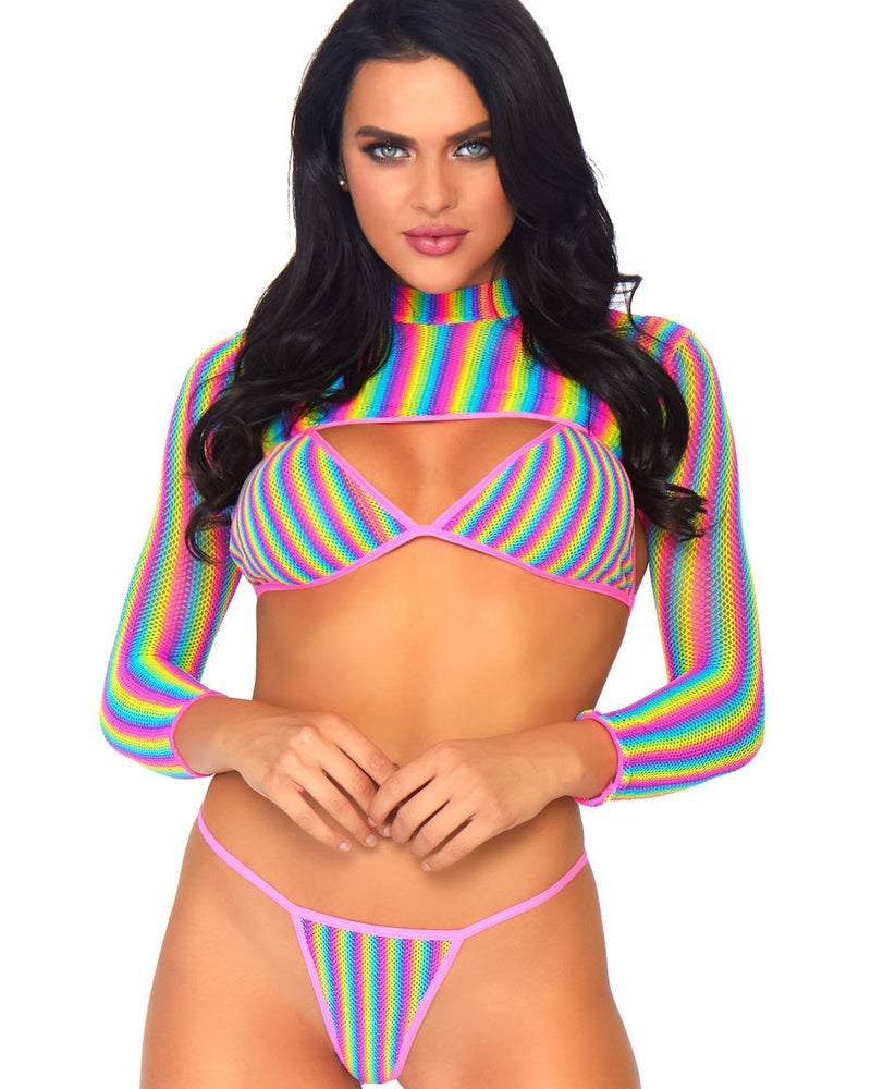 Rainbow Fishnet Top Set - One Size - Multi
