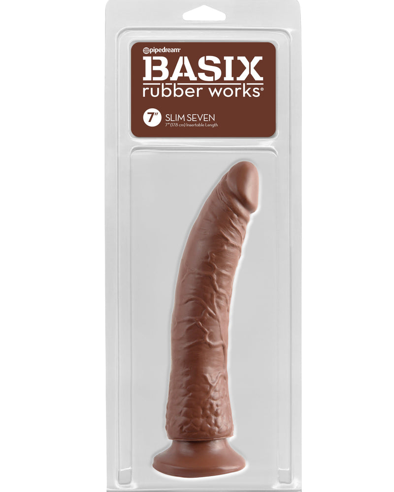 Basix Rubber Works - Slim 7 Inch With Suction Cup - Brown