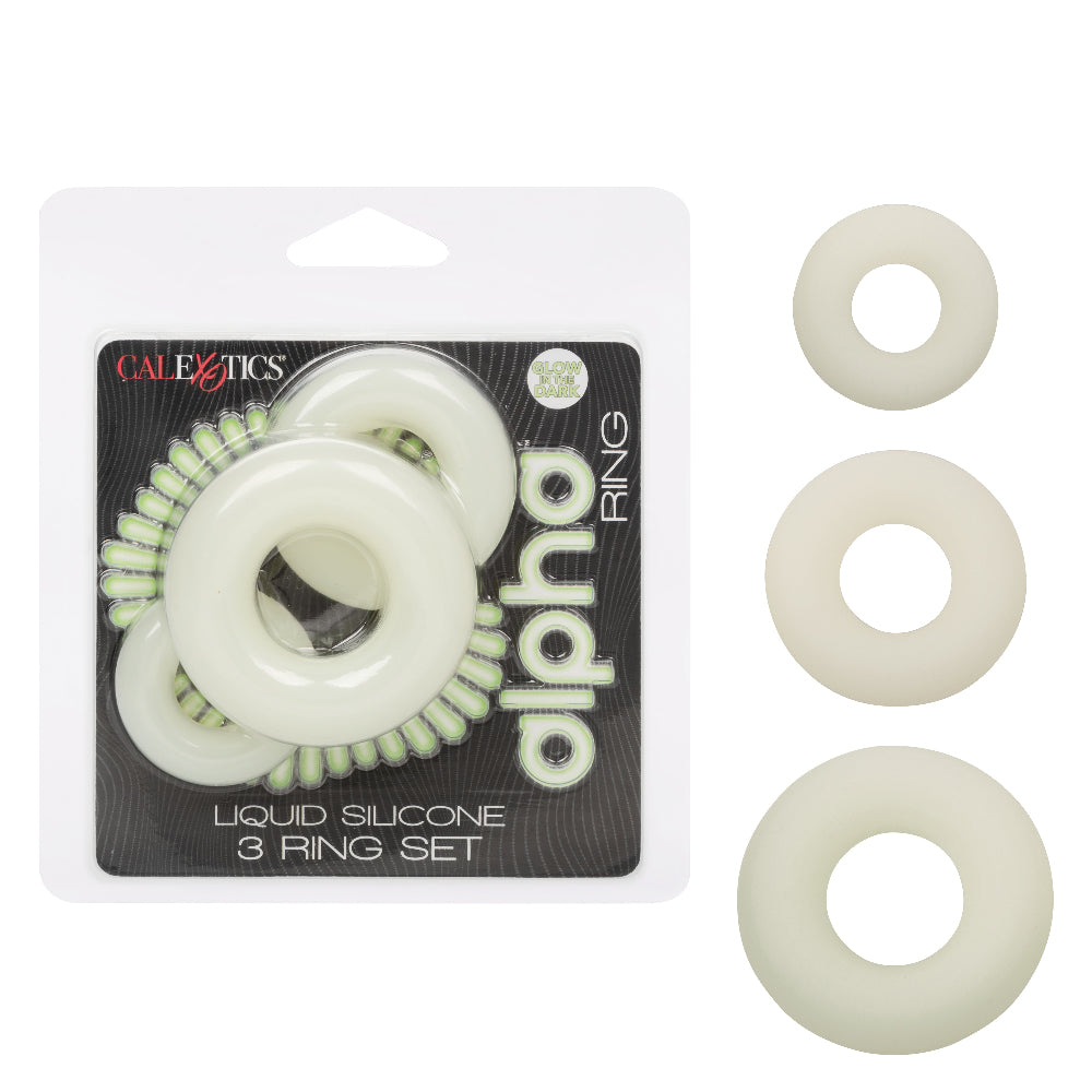 "Alpha Glow-in-the-Dark Liquid Silicone 3 Ring Set - White SE1492332"