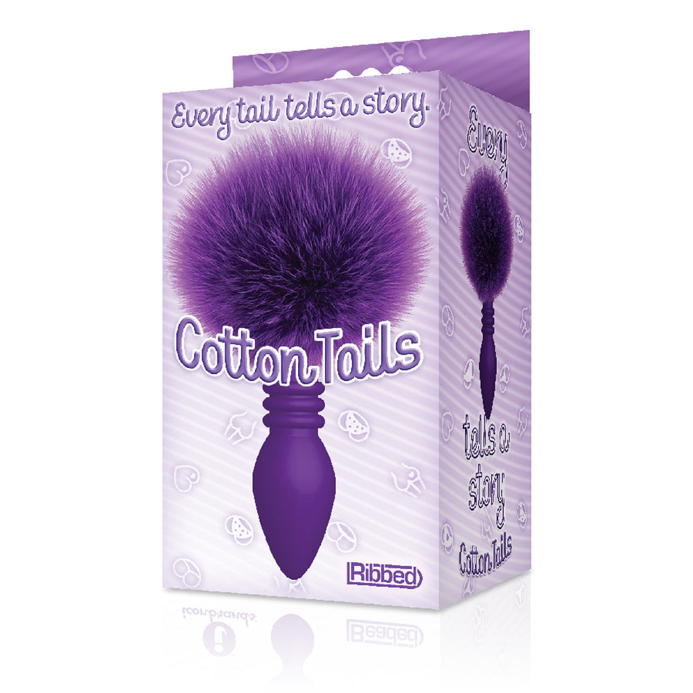 The 9's Cottontails Silicone Bunny Tail Butt Plug - Ribbed Purple