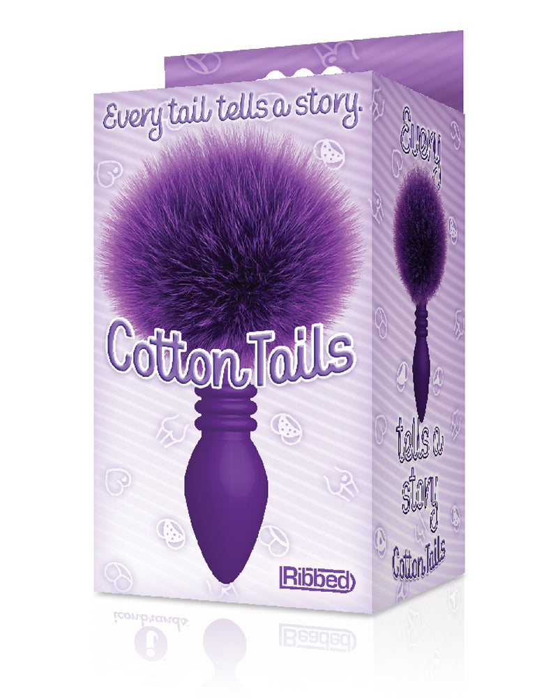 The 9's Cottontails Silicone Bunny Tail Butt Plug - Ribbed Purple
