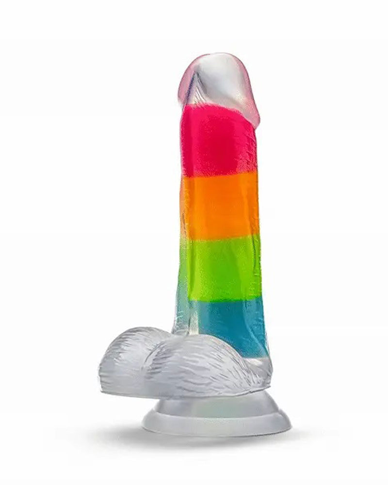 "Neo Elite Glow in the Dark Rainbow Rave 6.5 Silicone Dual Density Dildo Multicolored BL-82409"