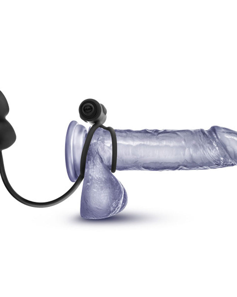 "Anal Adventures- Platinum- Silicone Anal Plug With Vibrating C-Ring - Black BL-01805"