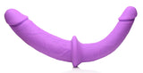 Double Charmer Silicone Double Dildo With Harness - Purple