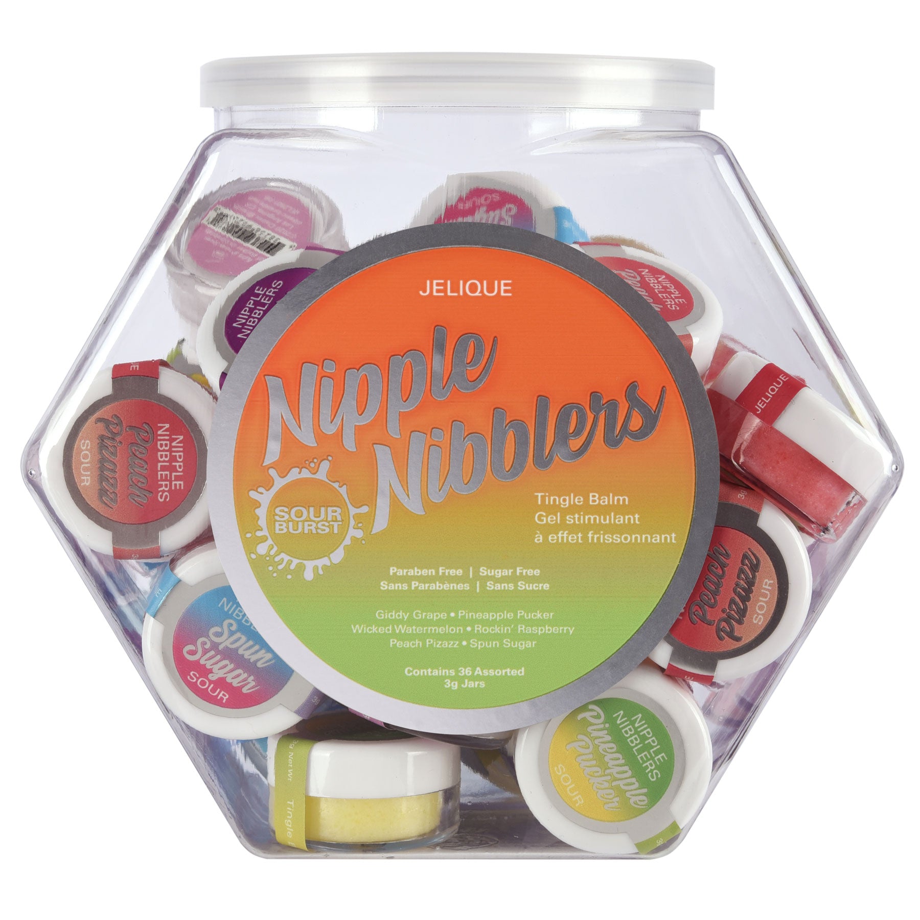 Nipple Nibbler Sour Tingle Balm Assorted - 36 Pc. Bowl - 3g Jar