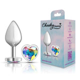 Cheeky Charms-Silver Metal Butt Plug- Heart-Clear-Medium