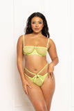 2 Pc Fishnet and Strappy Elastic Bra and Thong Set - One Size - Lime