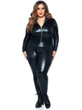 Lame Zipper Front Catsuit - 1x/2x - Black